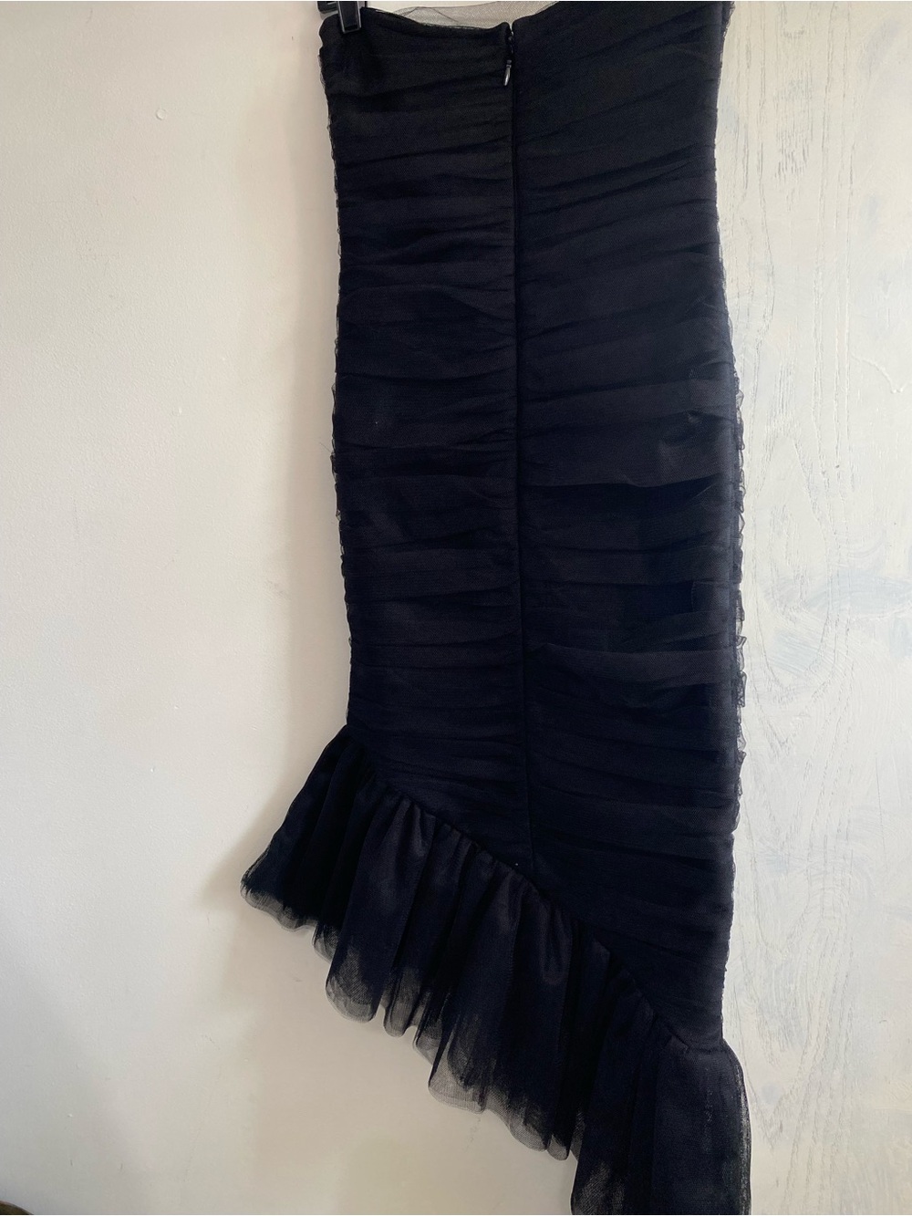 Black Asymmetrical Ruffle Hem Ruched Dress